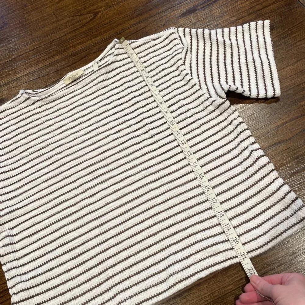 NWT Madewell Women's Sz XS Embroidered Boxy Knit Tee in Stripe Cream Brown NV988 - Picture 6 of 9